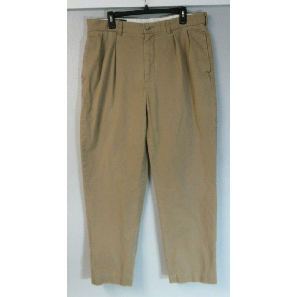 Mens Polo Ralph Lauren Pleated Andrew Pants Cotton Size 35/32‎ Solid Brown